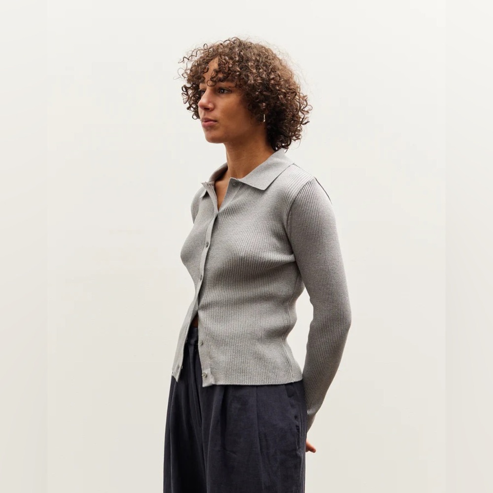 Mijeong Park Ribbed Short Cardigan, Gray